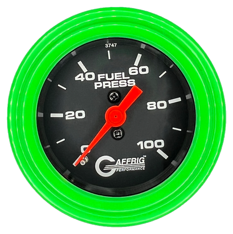 GAFFRIG 2 INCH MECHANICAL FUEL PRESSURE 0-100 PSI GAUGE STEP RIM (002) / LIME GREEN / BLACK