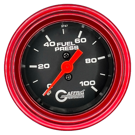 GAFFRIG 2 INCH MECHANICAL FUEL PRESSURE 0-100 PSI GAUGE STEP RIM (002) / RED / BLACK