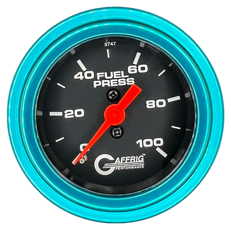 GAFFRIG 2 INCH MECHANICAL FUEL PRESSURE 0-100 PSI GAUGE STEP RIM (002) / TEAL / BLACK