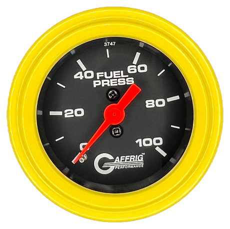 GAFFRIG 2 INCH MECHANICAL FUEL PRESSURE 0-100 PSI GAUGE STEP RIM (002) / YELLOW / BLACK