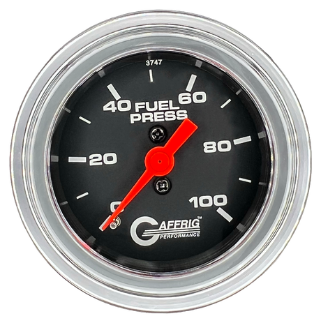 GAFFRIG 2 INCH MECHANICAL FUEL PRESSURE 0-100 PSI GAUGE STEP RIM (002) / CHROME/POLISHED / BLACK