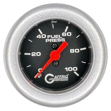 GAFFRIG 2 INCH MECHANICAL FUEL PRESSURE 0-100 PSI GAUGE FAT RIM (218) / PLATINUM / BLACK