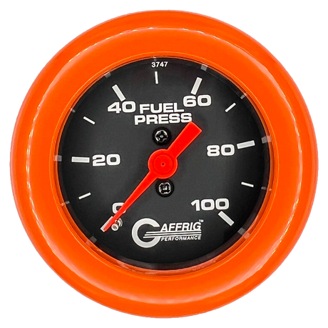 GAFFRIG 2 INCH MECHANICAL FUEL PRESSURE 0-100 PSI GAUGE FAT RIM (218) / ORANGE / BLACK