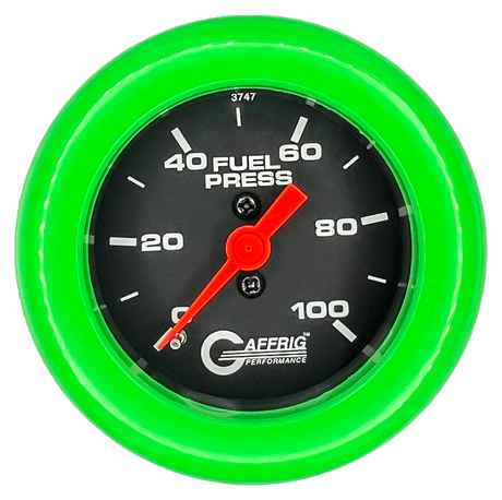 GAFFRIG 2 INCH MECHANICAL FUEL PRESSURE 0-100 PSI GAUGE FAT RIM (218) / LIME GREEN / BLACK