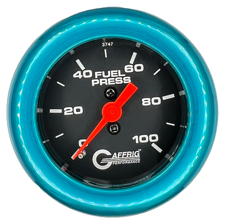 GAFFRIG 2 INCH MECHANICAL FUEL PRESSURE 0-100 PSI GAUGE FAT RIM (218) / TEAL / BLACK