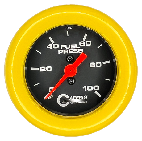 GAFFRIG 2 INCH MECHANICAL FUEL PRESSURE 0-100 PSI GAUGE FAT RIM (218) / YELLOW / BLACK