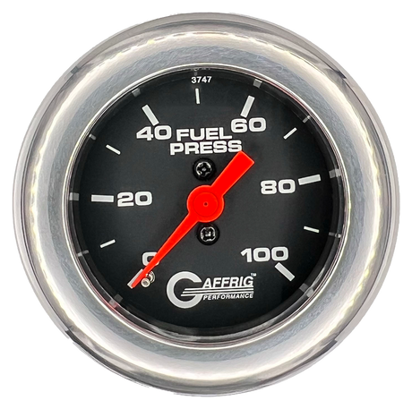 GAFFRIG 2 INCH MECHANICAL FUEL PRESSURE 0-100 PSI GAUGE FAT RIM (218) / CHROME/POLISHED / BLACK