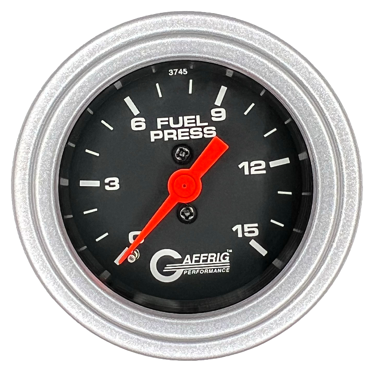 GAFFRIG 2 INCH MECHANICAL FUEL PRESSURE 0-015 PSI GAUGE STEP RIM (002) / PLATINUM / BLACK