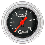 GAFFRIG 2 INCH MECHANICAL FUEL PRESSURE 0-015 PSI GAUGE STEP RIM (002) / PLATINUM / BLACK