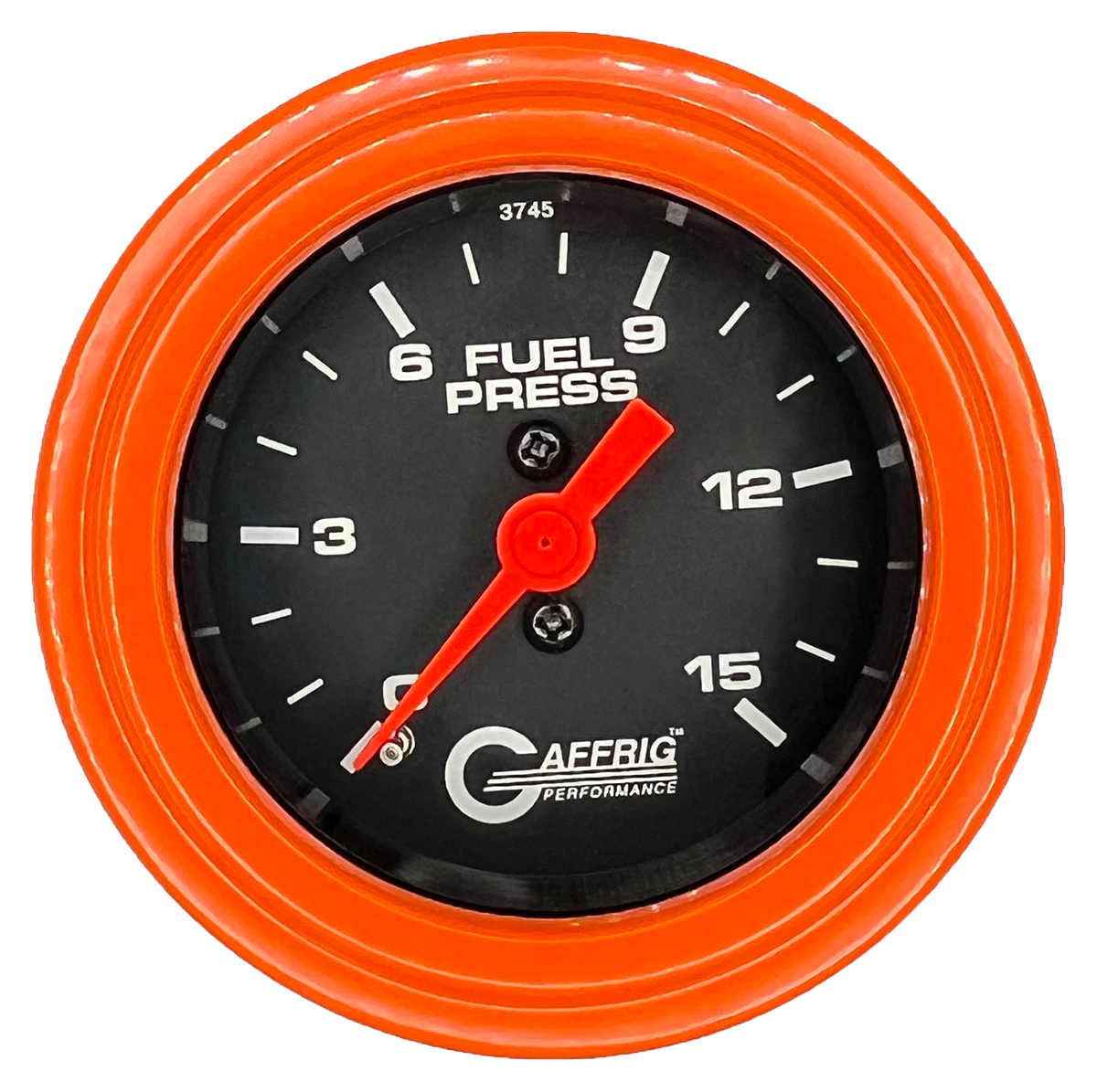 GAFFRIG 2 INCH MECHANICAL FUEL PRESSURE 0-015 PSI GAUGE STEP RIM (002) / ORANGE / BLACK