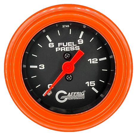 GAFFRIG 2 INCH MECHANICAL FUEL PRESSURE 0-015 PSI GAUGE STEP RIM (002) / ORANGE / BLACK