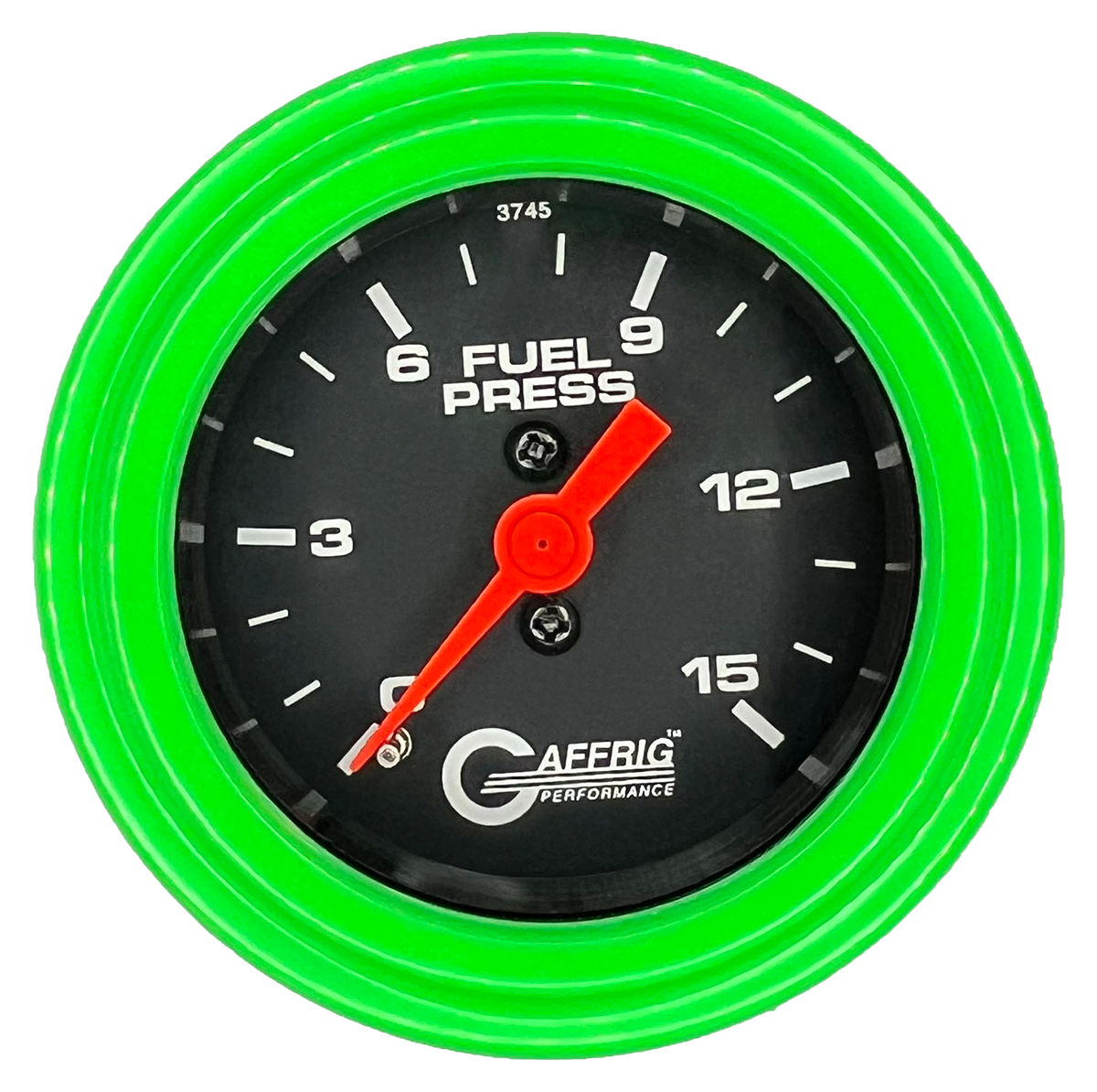 GAFFRIG 2 INCH MECHANICAL FUEL PRESSURE 0-015 PSI GAUGE STEP RIM (002) / LIME GREEN / BLACK