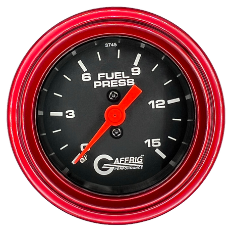 GAFFRIG 2 INCH MECHANICAL FUEL PRESSURE 0-015 PSI GAUGE STEP RIM (002) / RED / BLACK