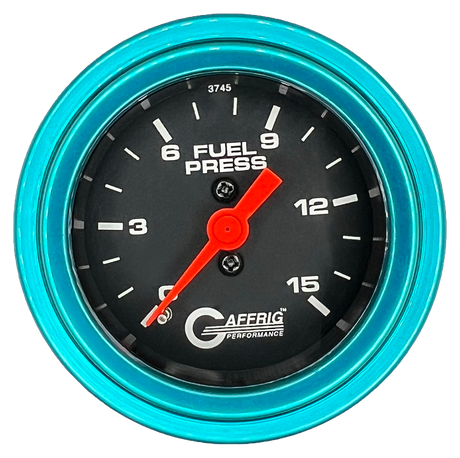 GAFFRIG 2 INCH MECHANICAL FUEL PRESSURE 0-015 PSI GAUGE STEP RIM (002) / TEAL / BLACK