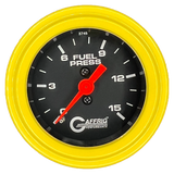 GAFFRIG 2 INCH MECHANICAL FUEL PRESSURE 0-015 PSI GAUGE STEP RIM (002) / YELLOW / BLACK