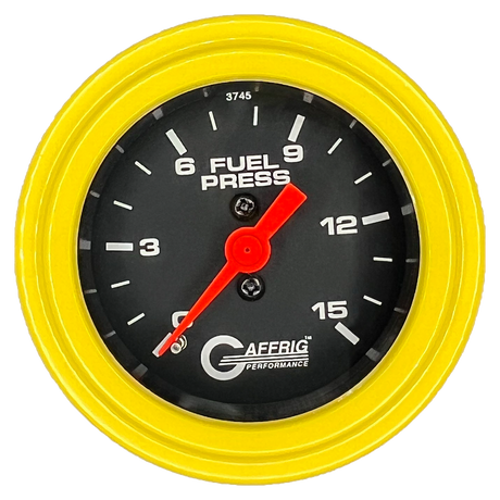 GAFFRIG 2 INCH MECHANICAL FUEL PRESSURE 0-015 PSI GAUGE STEP RIM (002) / YELLOW / BLACK