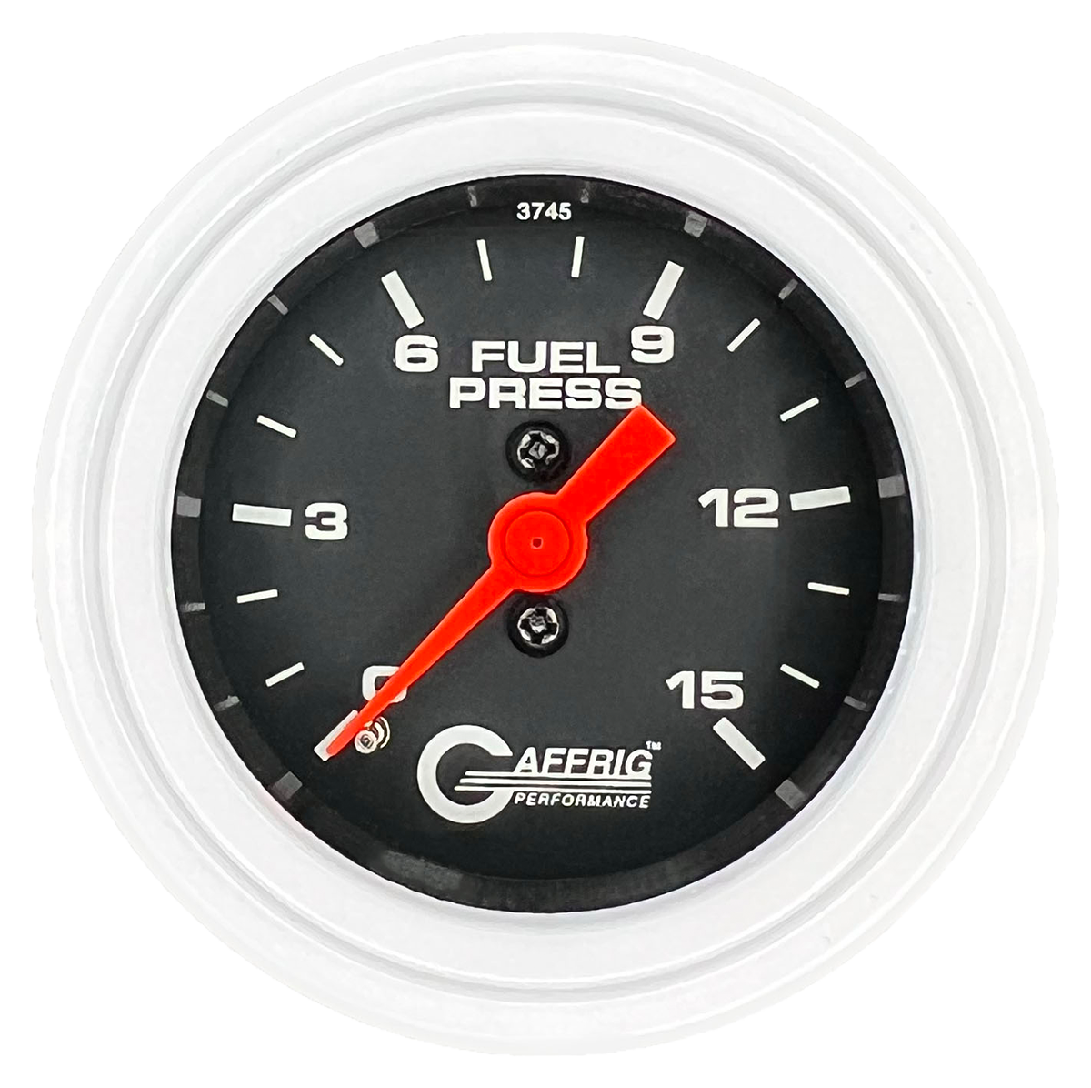 GAFFRIG 2 INCH MECHANICAL FUEL PRESSURE 0-015 PSI GAUGE STEP RIM (002) / WHITE / BLACK