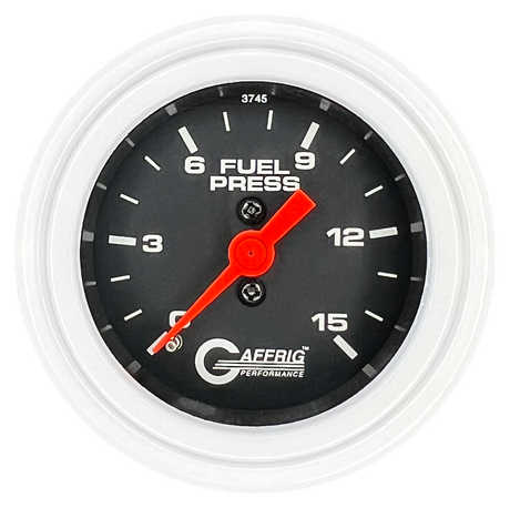 GAFFRIG 2 INCH MECHANICAL FUEL PRESSURE 0-015 PSI GAUGE STEP RIM (002) / WHITE / BLACK