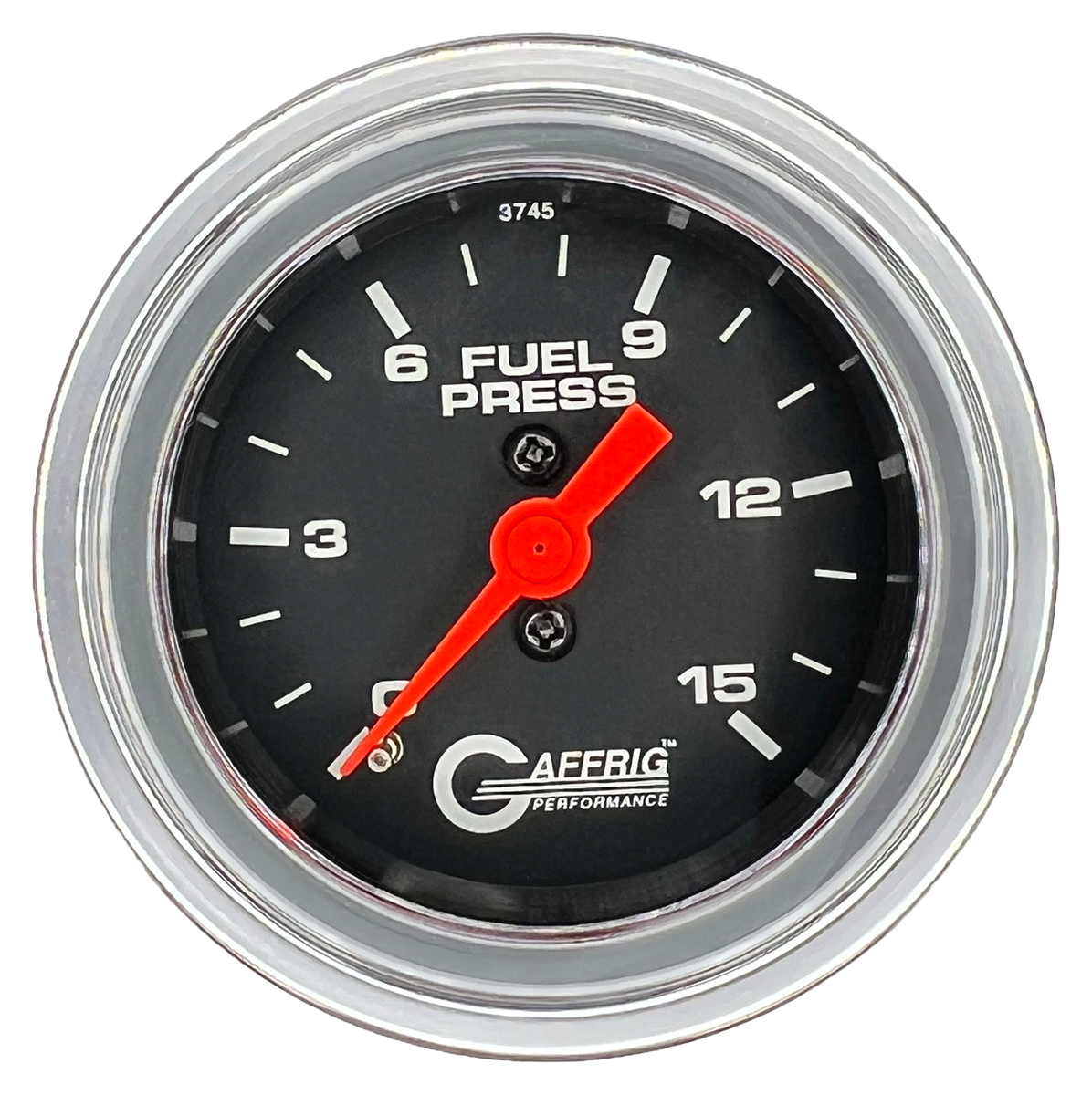 GAFFRIG 2 INCH MECHANICAL FUEL PRESSURE 0-015 PSI GAUGE STEP RIM (002) / CHROME/POLISHED / BLACK