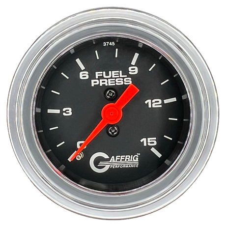 GAFFRIG 2 INCH MECHANICAL FUEL PRESSURE 0-015 PSI GAUGE STEP RIM (002) / CHROME/POLISHED / BLACK