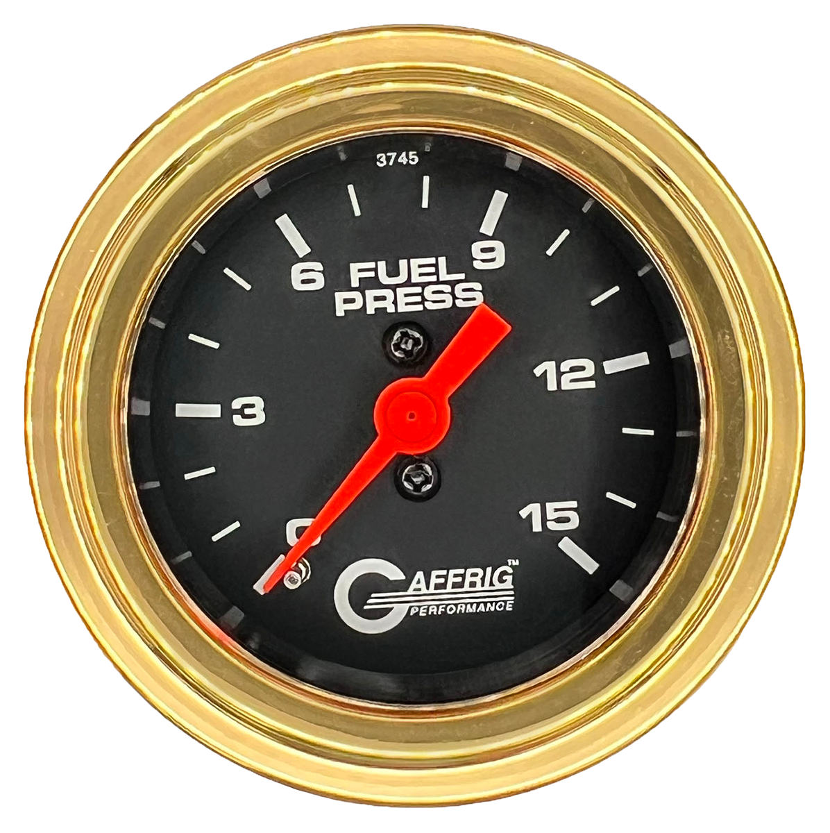 GAFFRIG 2 INCH MECHANICAL FUEL PRESSURE 0-015 PSI GAUGE STEP RIM (002) / GOLD / BLACK