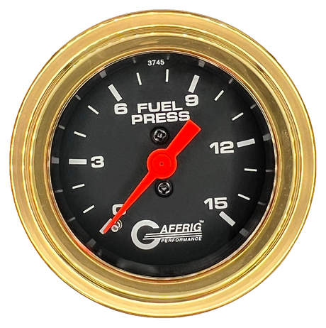 GAFFRIG 2 INCH MECHANICAL FUEL PRESSURE 0-015 PSI GAUGE STEP RIM (002) / GOLD / BLACK