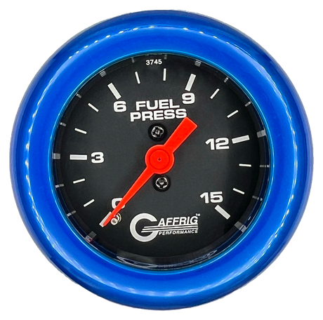 GAFFRIG 2 INCH MECHANICAL FUEL PRESSURE 0-015 PSI GAUGE FAT RIM (218) / BLUE / BLACK