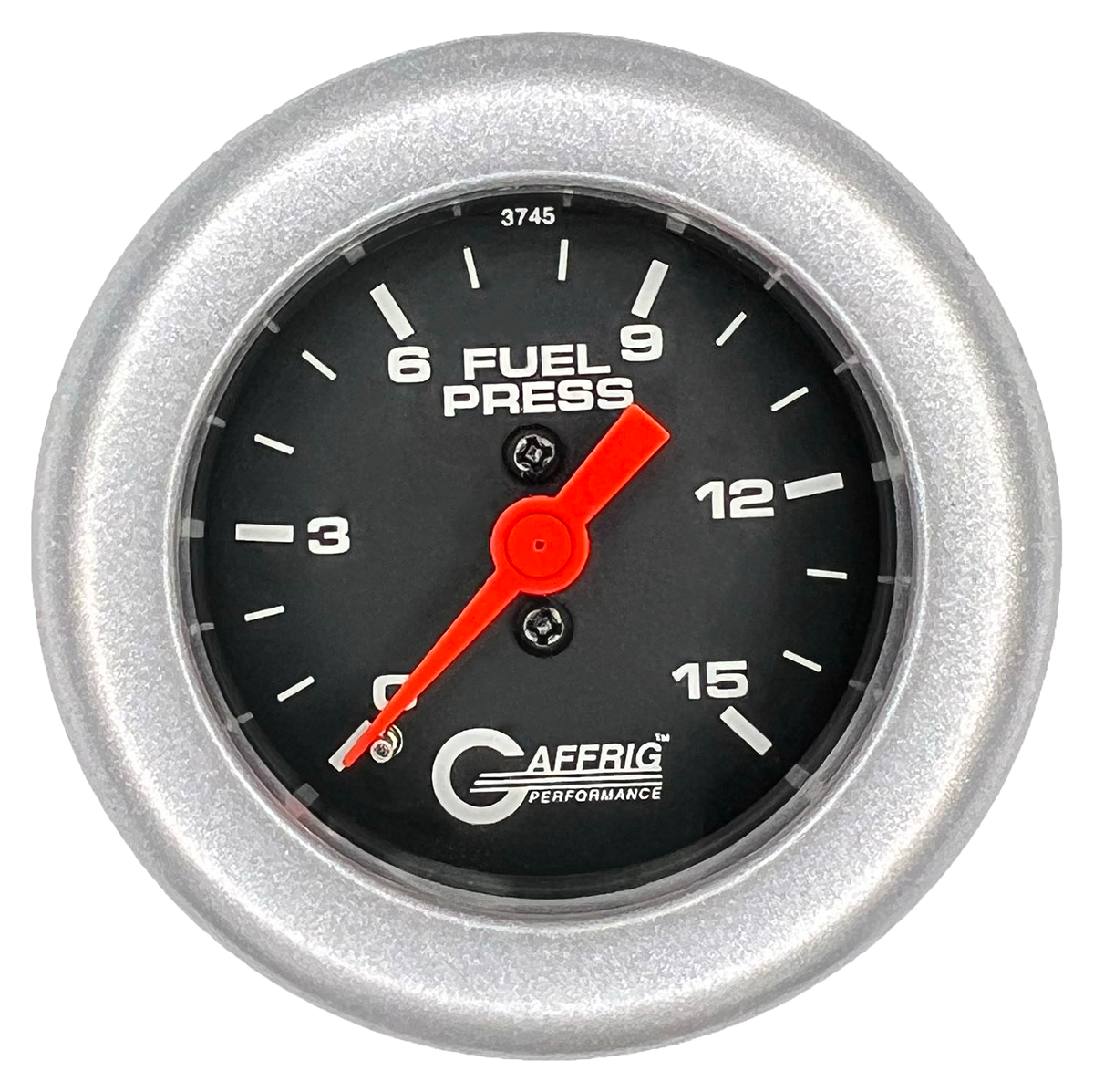 GAFFRIG 2 INCH MECHANICAL FUEL PRESSURE 0-015 PSI GAUGE FAT RIM (218) / PLATINUM / BLACK