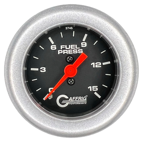 GAFFRIG 2 INCH MECHANICAL FUEL PRESSURE 0-015 PSI GAUGE FAT RIM (218) / PLATINUM / BLACK