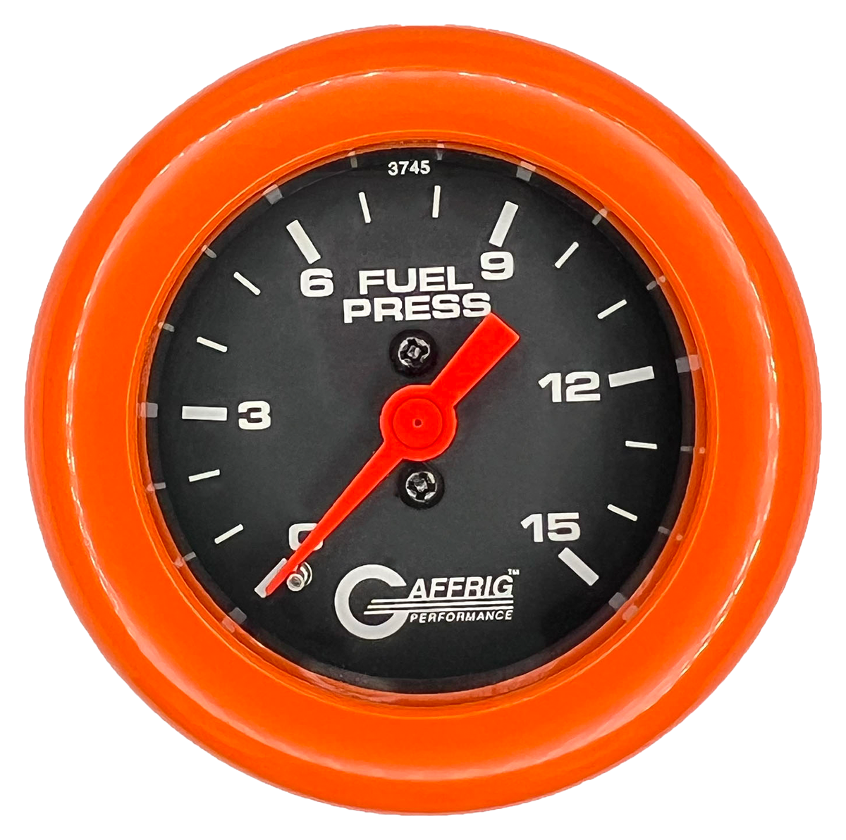 GAFFRIG 2 INCH MECHANICAL FUEL PRESSURE 0-015 PSI GAUGE FAT RIM (218) / ORANGE / BLACK