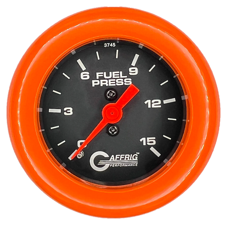 GAFFRIG 2 INCH MECHANICAL FUEL PRESSURE 0-015 PSI GAUGE FAT RIM (218) / ORANGE / BLACK