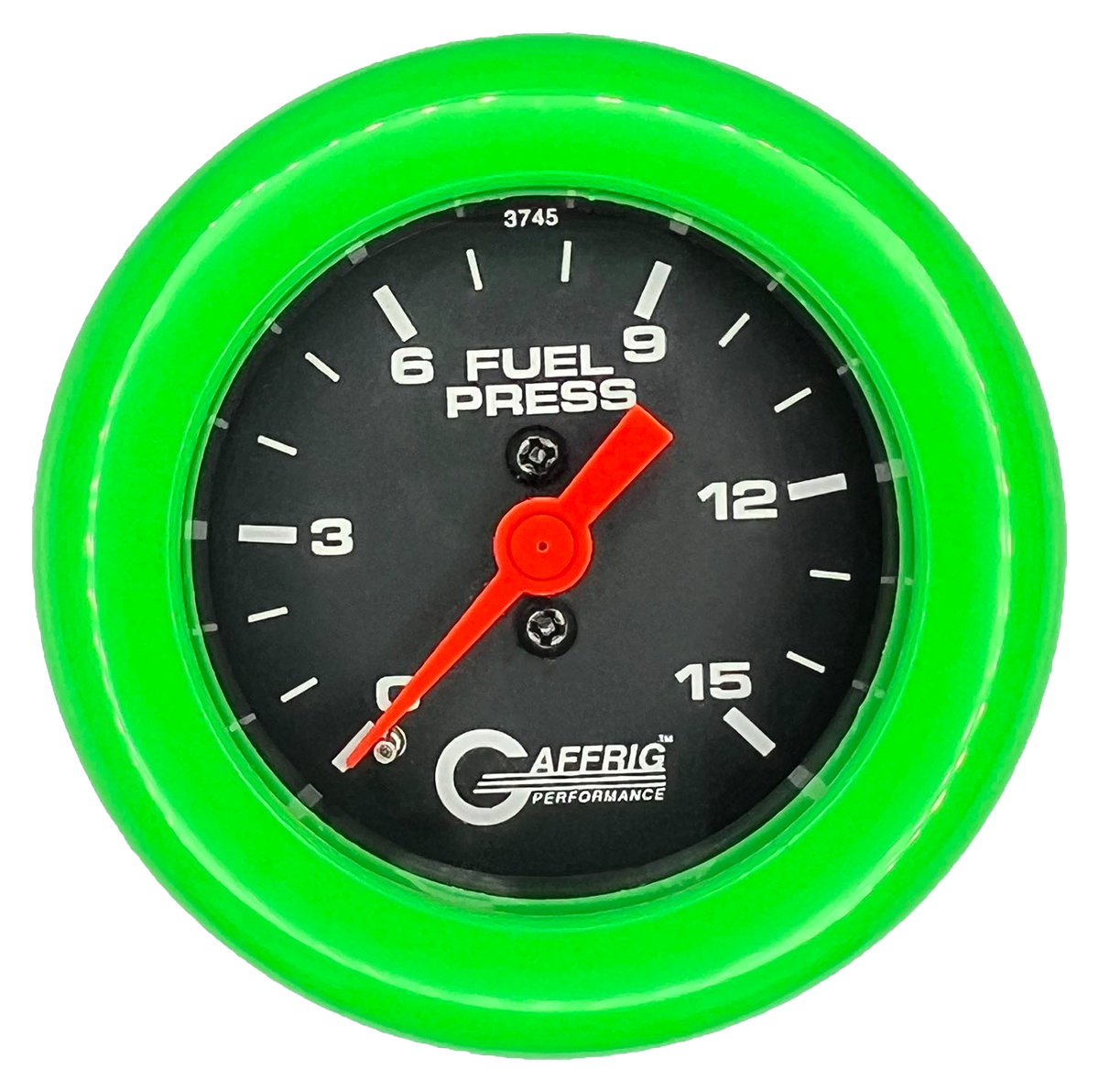 GAFFRIG 2 INCH MECHANICAL FUEL PRESSURE 0-015 PSI GAUGE FAT RIM (218) / LIME GREEN / BLACK