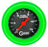 GAFFRIG 2 INCH MECHANICAL FUEL PRESSURE 0-015 PSI GAUGE FAT RIM (218) / LIME GREEN / BLACK