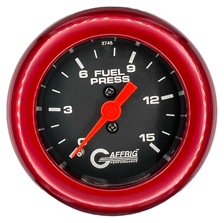 GAFFRIG 2 INCH MECHANICAL FUEL PRESSURE 0-015 PSI GAUGE FAT RIM (218) / RED / BLACK