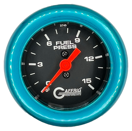 GAFFRIG 2 INCH MECHANICAL FUEL PRESSURE 0-015 PSI GAUGE FAT RIM (218) / TEAL / BLACK