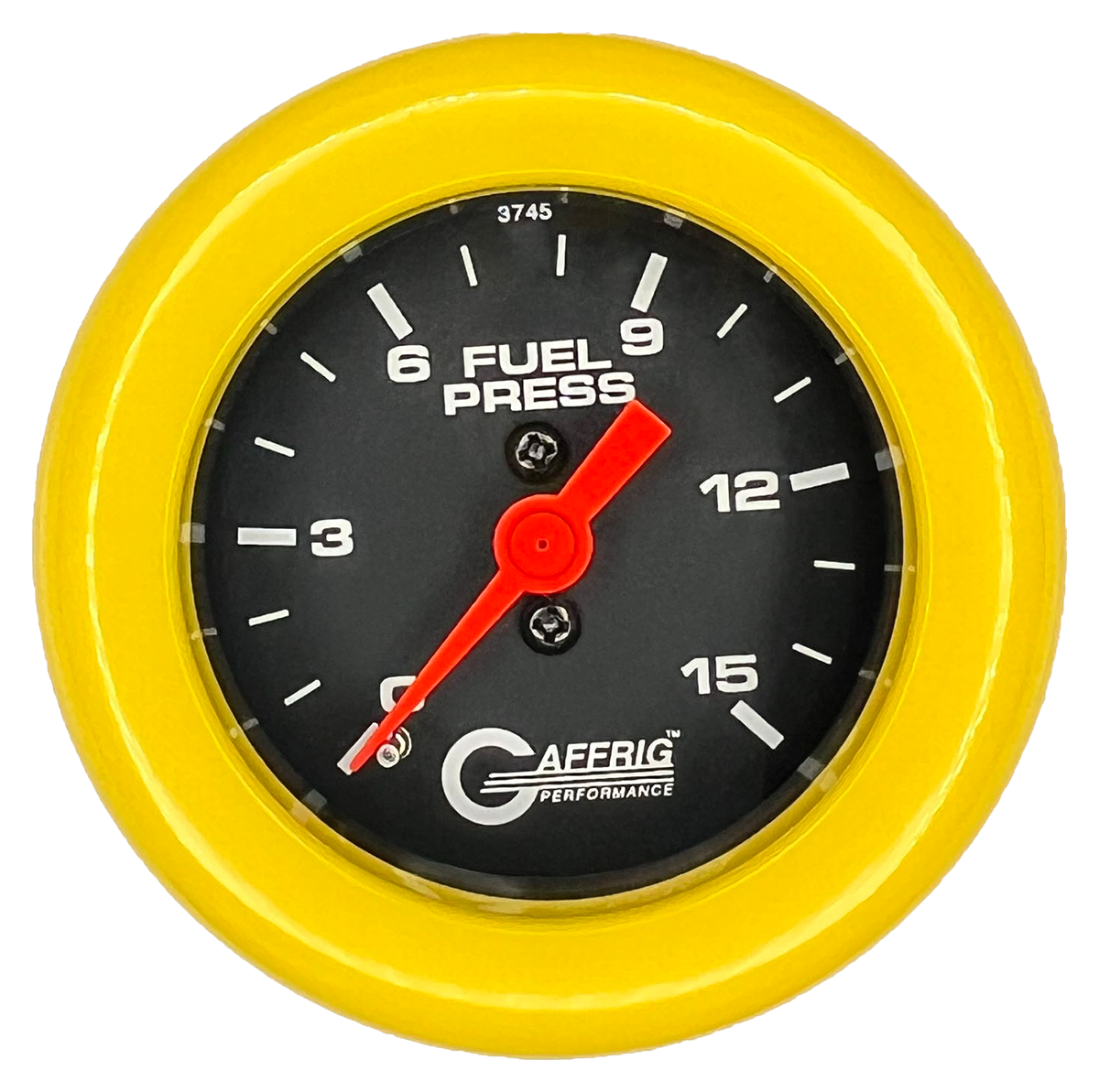 GAFFRIG 2 INCH MECHANICAL FUEL PRESSURE 0-015 PSI GAUGE FAT RIM (218) / YELLOW / BLACK