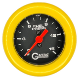 GAFFRIG 2 INCH MECHANICAL FUEL PRESSURE 0-015 PSI GAUGE FAT RIM (218) / YELLOW / BLACK