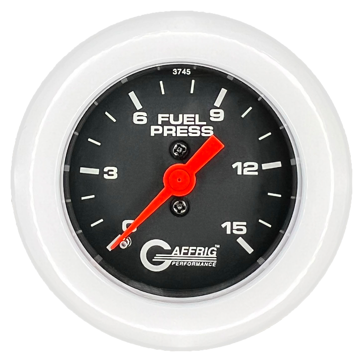 GAFFRIG 2 INCH MECHANICAL FUEL PRESSURE 0-015 PSI GAUGE FAT RIM (218) / WHITE / BLACK