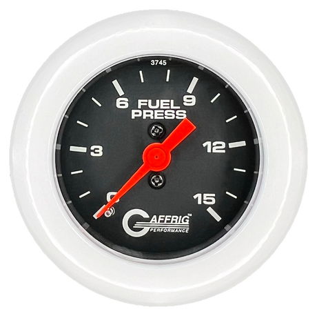 GAFFRIG 2 INCH MECHANICAL FUEL PRESSURE 0-015 PSI GAUGE FAT RIM (218) / WHITE / BLACK