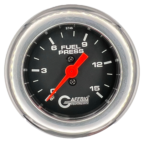 GAFFRIG 2 INCH MECHANICAL FUEL PRESSURE 0-015 PSI GAUGE FAT RIM (218) / CHROME/POLISHED / BLACK