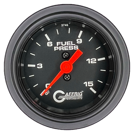 GAFFRIG 2 INCH MECHANICAL FUEL PRESSURE 0-015 PSI GAUGE STEP RIM (002) / BLACK / BLACK