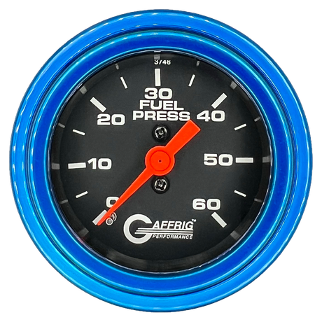 GAFFRIG 2 INCH MECHANICAL FUEL PRESSURE GAUGE 0-60 PSI GAUGE STEP RIM (002) / BLUE / BLACK