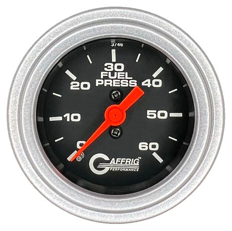 GAFFRIG 2 INCH MECHANICAL FUEL PRESSURE GAUGE 0-60 PSI GAUGE STEP RIM (002) / PLATINUM / BLACK