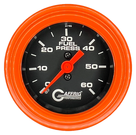 GAFFRIG 2 INCH MECHANICAL FUEL PRESSURE GAUGE 0-60 PSI GAUGE STEP RIM (002) / ORANGE / BLACK