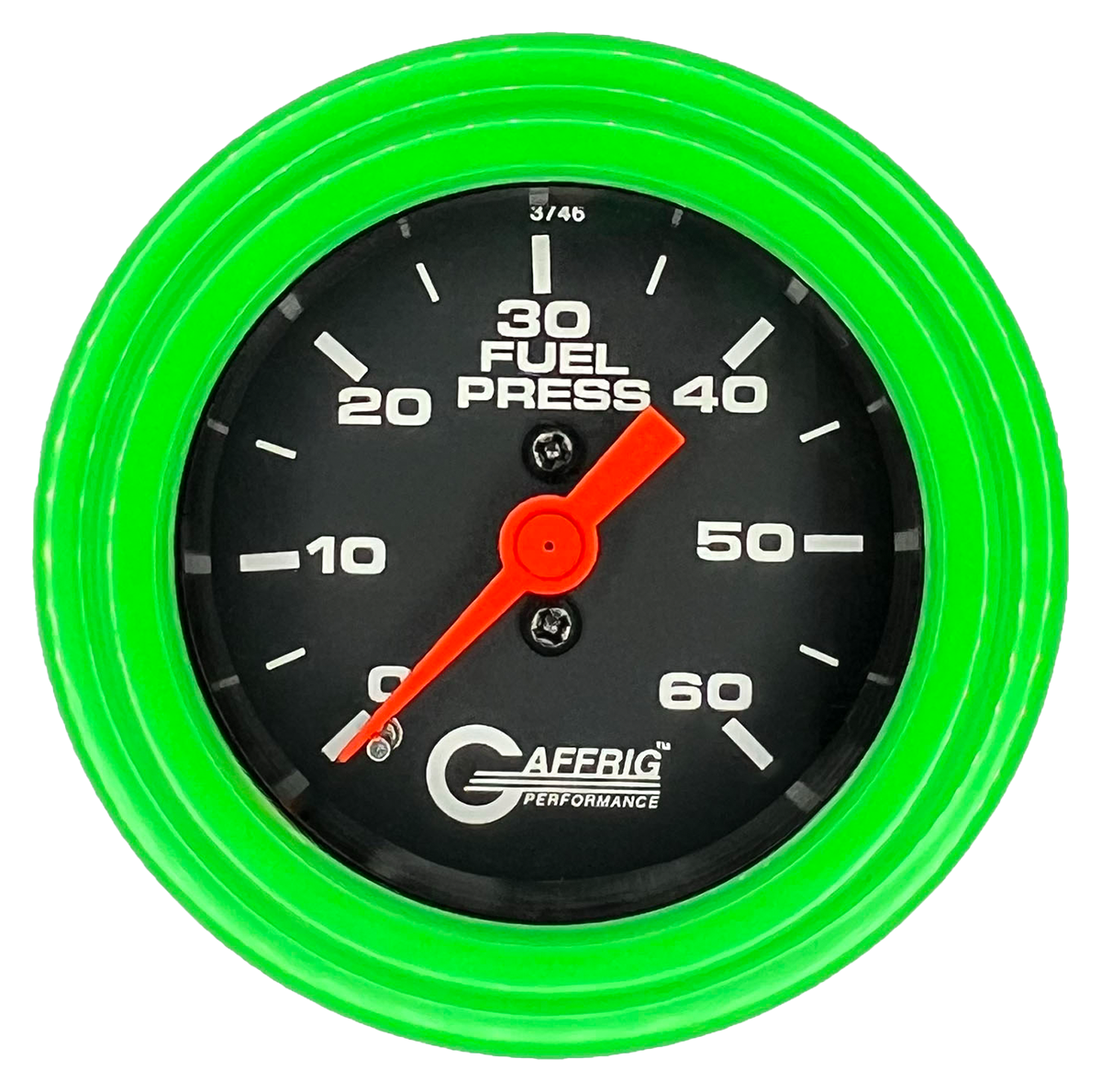 GAFFRIG 2 INCH MECHANICAL FUEL PRESSURE GAUGE 0-60 PSI GAUGE STEP RIM (002) / LIME GREEN / BLACK