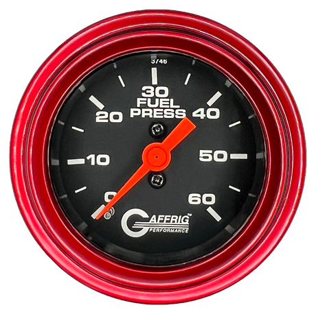 GAFFRIG 2 INCH MECHANICAL FUEL PRESSURE GAUGE 0-60 PSI GAUGE STEP RIM (002) / RED / BLACK