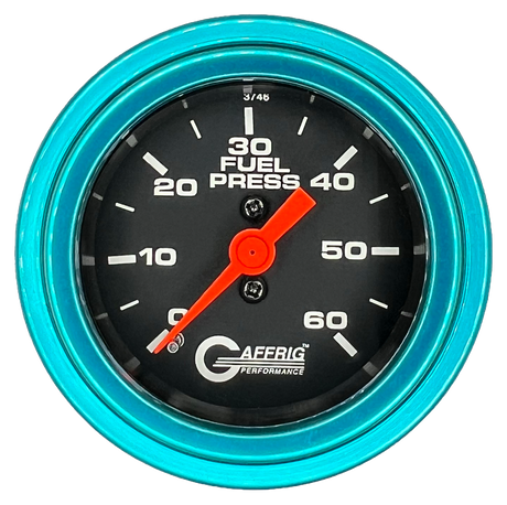 GAFFRIG 2 INCH MECHANICAL FUEL PRESSURE GAUGE 0-60 PSI GAUGE STEP RIM (002) / TEAL / BLACK