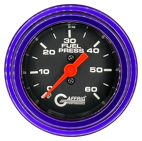 GAFFRIG 2 INCH MECHANICAL FUEL PRESSURE GAUGE 0-60 PSI GAUGE STEP RIM (002) / PURPLE / BLACK