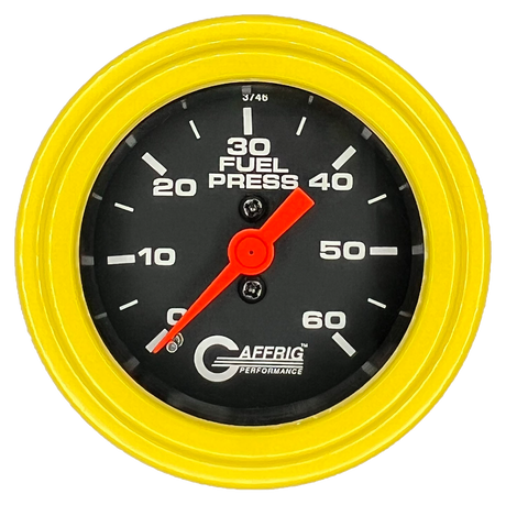 GAFFRIG 2 INCH MECHANICAL FUEL PRESSURE GAUGE 0-60 PSI GAUGE STEP RIM (002) / YELLOW / BLACK