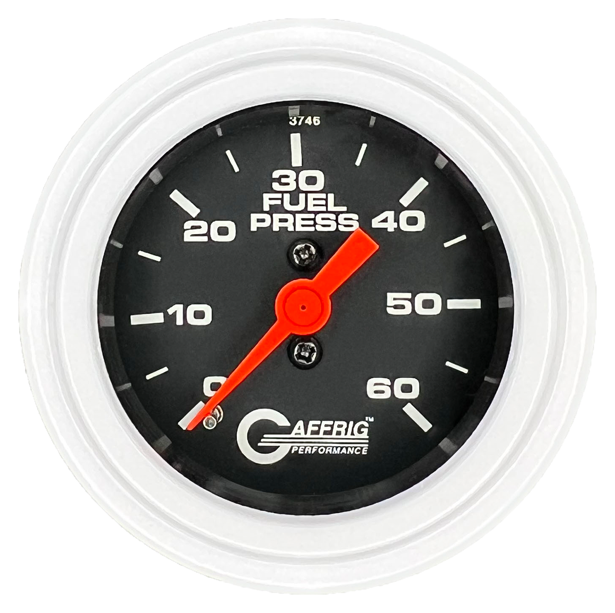 GAFFRIG 2 INCH MECHANICAL FUEL PRESSURE GAUGE 0-60 PSI GAUGE STEP RIM (002) / WHITE / BLACK